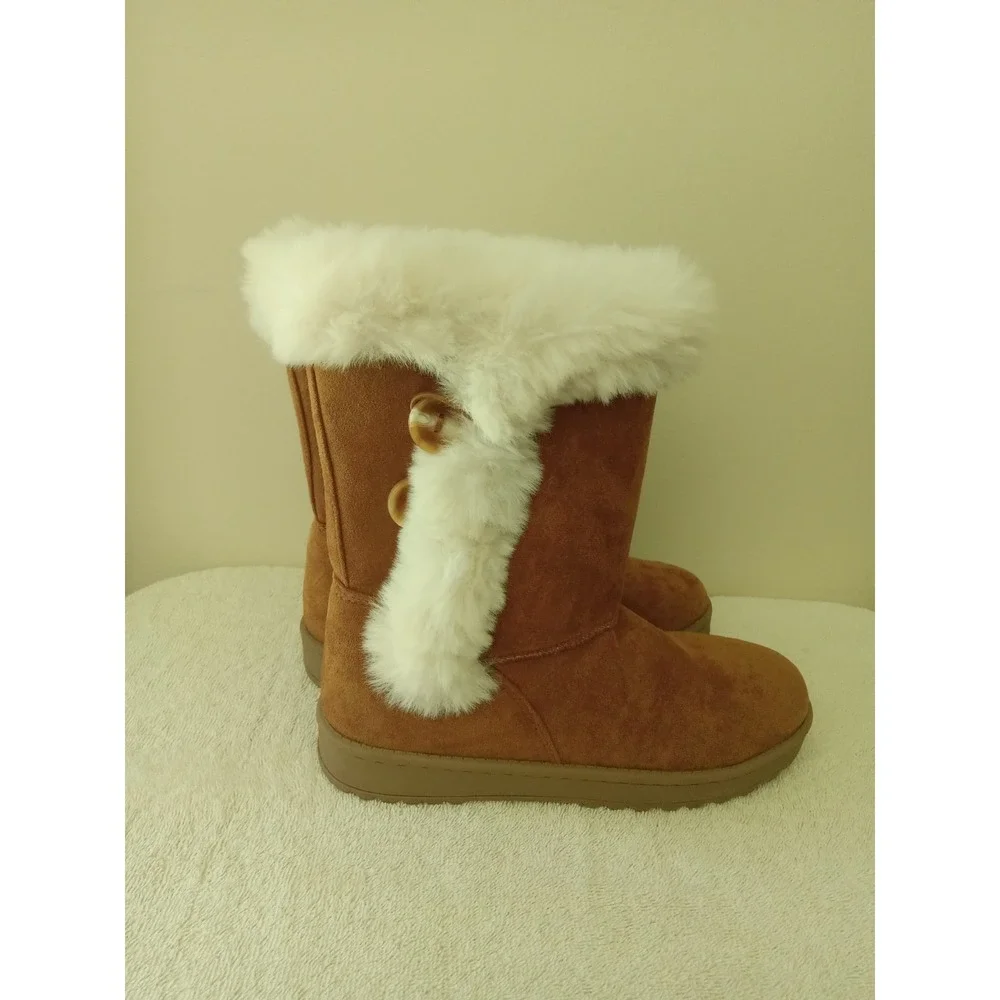 Kohls SO Sophia Chestnut Fur Lined Suede Boots girls size 5 Med